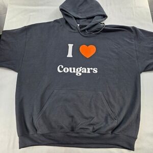 Gildan I Heart Cougars Graphic Hoodie Pullover Sweatshirt XL I‎ Love Cougars